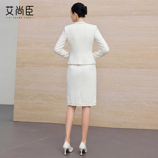 艾尚臣小香风套装女绵羊毛优雅风米白色金扣两件套气质职场套装春 商品图4