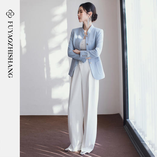 FUYAO扶摇直上 【极简通勤】新中式立领西装套装女2026春季两件套 商品图4