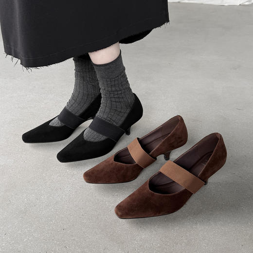 【预售7天】羊反磨砂里外全皮法式高跟单鞋,舒适百搭方头玛丽珍细跟皮鞋DMJ-82718 商品图0