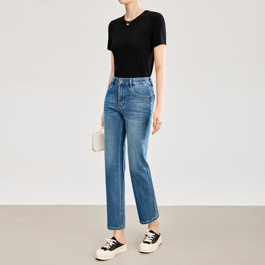 「高货wl」全新升级【铂金会员266/天猫359/差价93】(22049)洛诗琳四面弹天丝棉牛仔裤2026春夏新款显瘦直筒九分裤女 商品图0