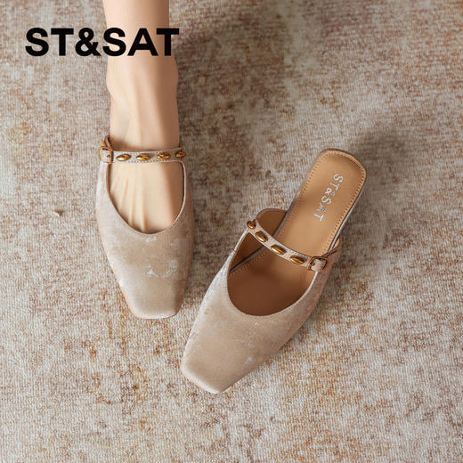 星期六26夏新款优雅绒面通勤粗跟穆勒拖SSE2111C9E 商品图5