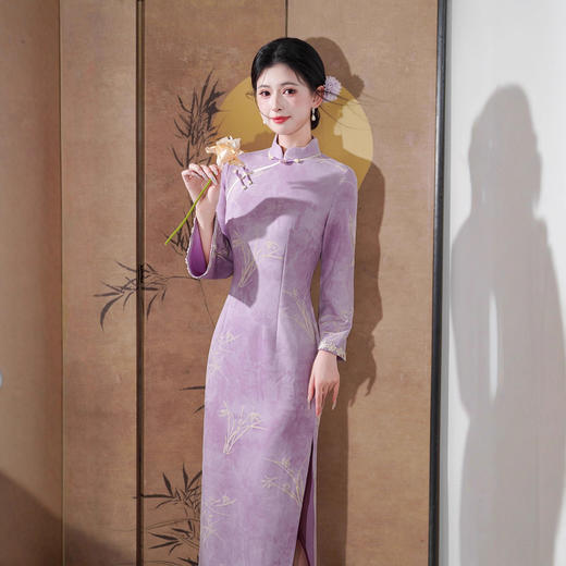 款新款日常通勤长款旗袍 秋冬淑女气质麂皮绒加绒显瘦旗袍 763 商品图4