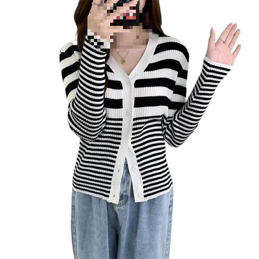 【经典条纹元素❗百搭不挑风格】秋季新款显瘦条纹针织长袖开衫衣女。rg 商品图4