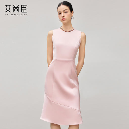 艾尚臣粉黛流光 优雅粉色连衣裙女质感无袖收腰中长裙气质鱼尾裙 商品图2