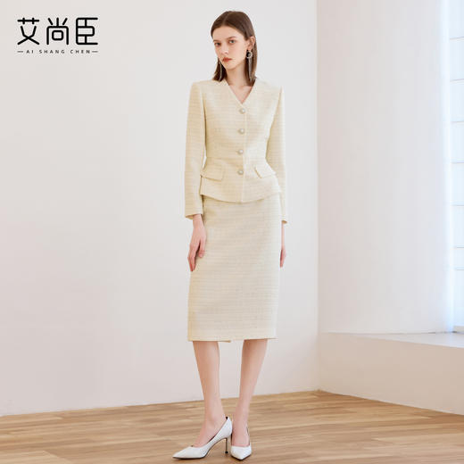 艾尚臣小香风两件套女春季轻熟优雅风V领西装半身裙气质名媛套装 商品图3