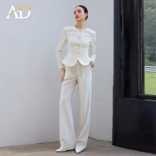AD职业西装长裤女春季2026新款白色西装套装镶边圆领外套正装裤子 商品图2