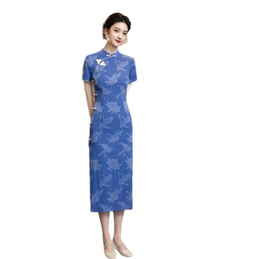 老上海蓝色旗袍2026新式中国风年轻款素雅简单大方日常走秀旗袍SYK392629 商品图4