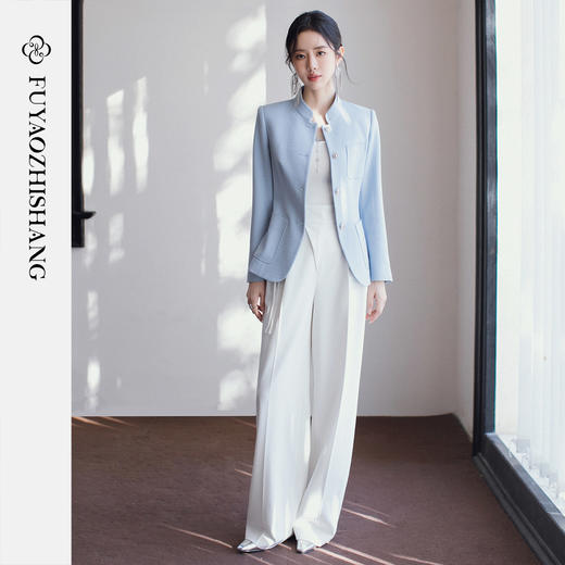 FUYAO扶摇直上 【极简通勤】新中式立领西装套装女2026春季两件套 商品图3