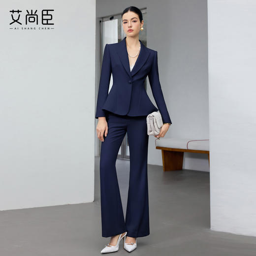 艾尚臣藏青色公务员通勤西装职业套装女商务正装套装微喇裤工作服 商品图2