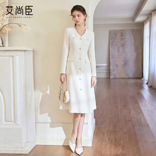 艾尚臣肌理感连衣裙女轻奢气质小香风裙子简约奶油白女神范西装裙 商品图3