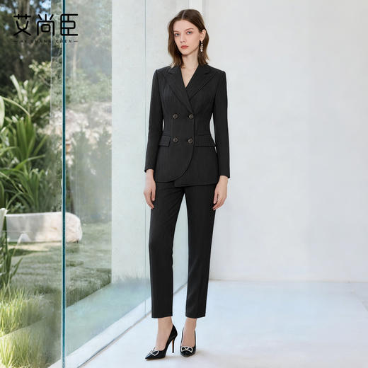 艾尚臣黑色条纹西装套装女2025新款职业装珠宝酒店销售经理工作服 商品图0