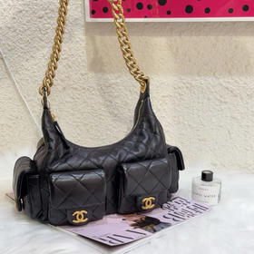 Chanel 25c 黑金 嬉皮 hobo 单肩包