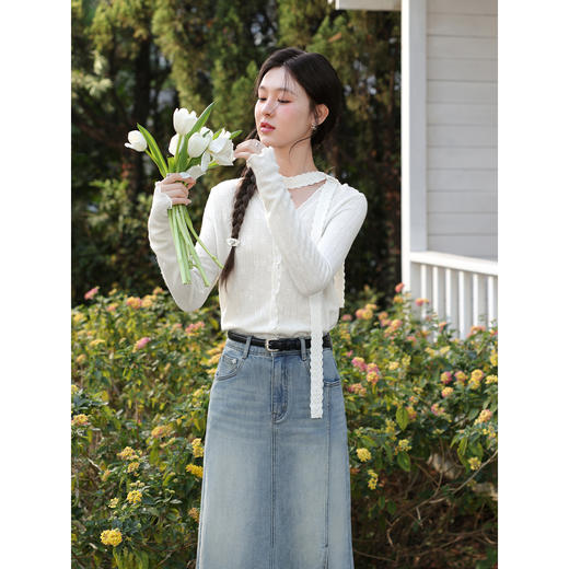 鹿向南「奶芙月光」法式温柔风米白色蕾丝长袖衬衫女春季气质上衣 商品图3