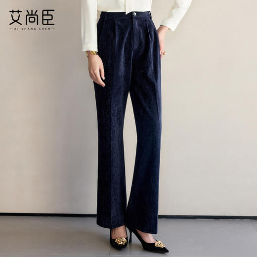 艾尚臣极简商务风高腰西装裤女深蓝色直筒裤职业装通勤气质修身裤 商品图2