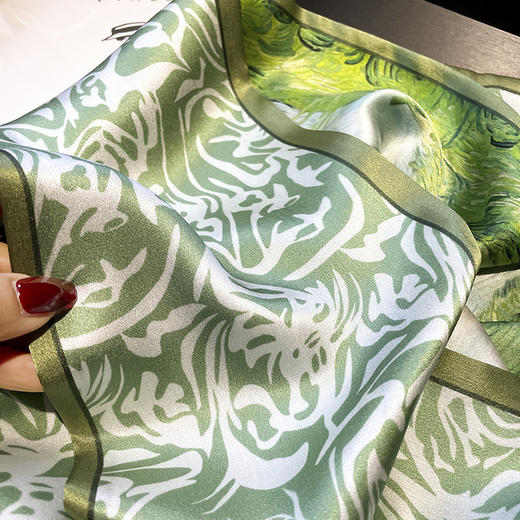 丝巾青绿国风！2026桑蚕丝飘带女春秋搭配双层真丝长巾150*15cm领巾！ 商品图2