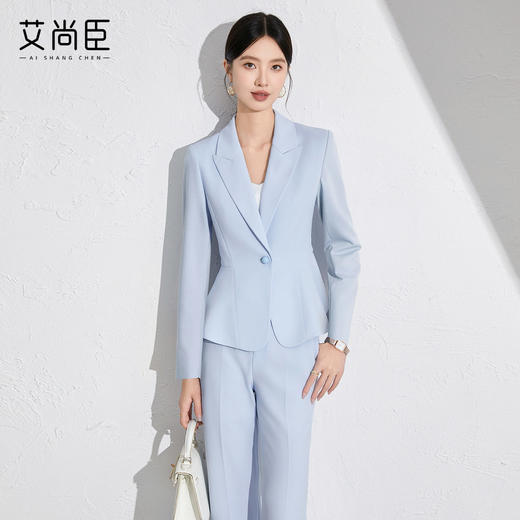 艾尚臣浅蓝色西装套装女修身职业装高级感职场商务正装主持工作服 商品图1