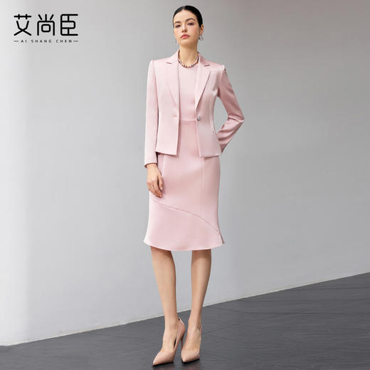 艾尚臣轻熟风粉色西装套装女春季通勤职业装收腰显瘦两件套 商品图2