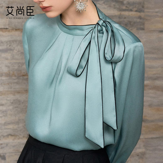 艾尚臣法式蝴蝶结飘带领长袖衬衫女轻熟优雅风高级感上衣 商品图0
