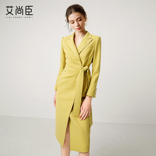 艾尚臣牛油果色高级感职业连衣裙女中长款西装裙收腰通勤正式场合 商品图1