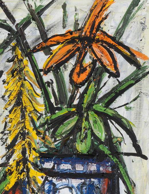 独角鹿西洋古董1999年法国具象派大师Bernard Buffet签名创作布面油画《中式桌上的花卉》 商品图7