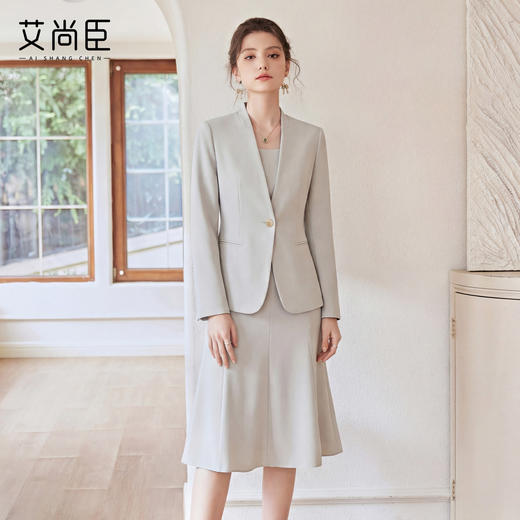 艾尚臣知性优雅风西装套装女春夏通勤职业装外套连衣裙两件套 商品图1