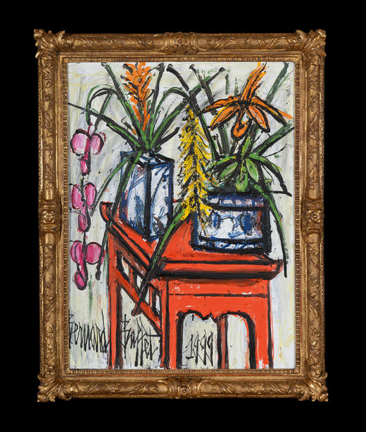 独角鹿西洋古董1999年法国具象派大师Bernard Buffet签名创作布面油画《中式桌上的花卉》 商品图1