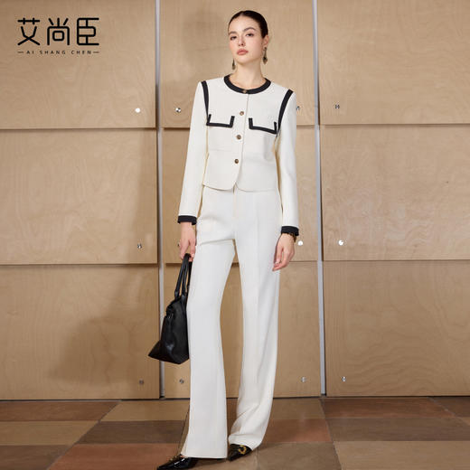 艾尚臣小香风撞色包边西装阔腿裤套装女春季显瘦时髦职业装两件套 商品图2