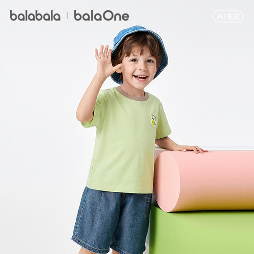 【balaOne】巴拉巴拉童装短袖t恤男女童2026新款夏装纯色休闲上衣 商品图2