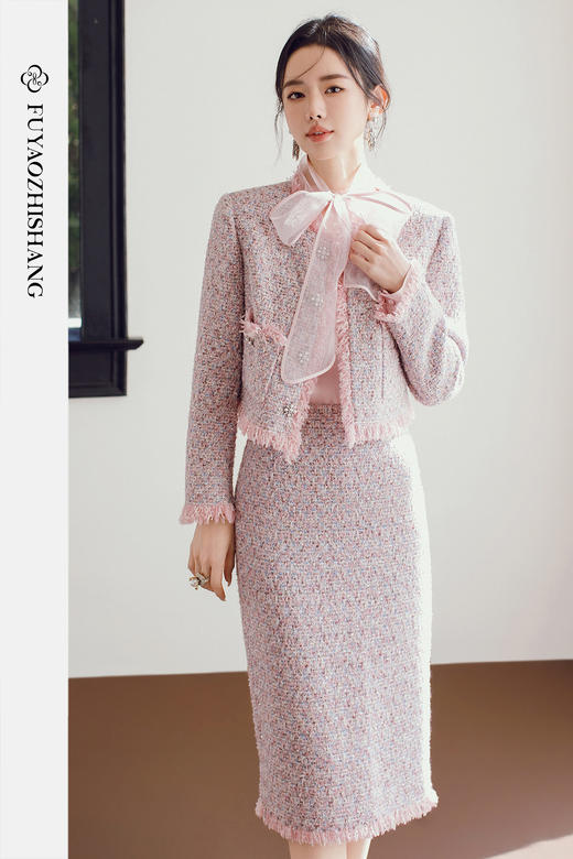 FUYAO扶摇 【奢柔香系】浪漫风时尚套装女短款小香风上衣三件套春 商品图5