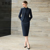 艾尚臣西装套裙女职业装藏蓝色修身显瘦高级旗袍连衣裙套装工作服 商品缩略图3