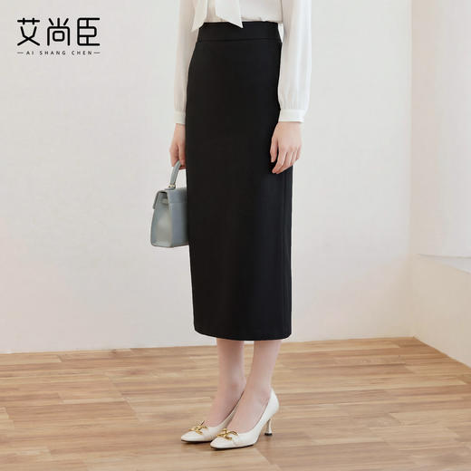 艾尚臣【四季款】通勤风高腰超模腿精裙后开叉半身裙女显瘦一步裙 商品图3
