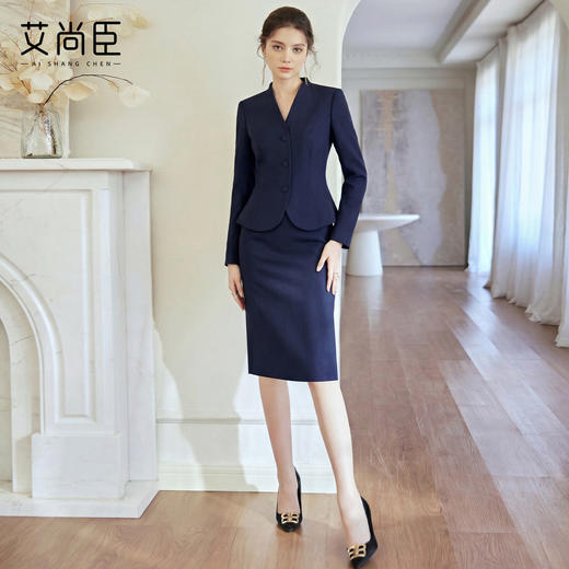 艾尚臣藏青色西装套装女职业装酒店经理前台接待工作服商务风正装 商品图4