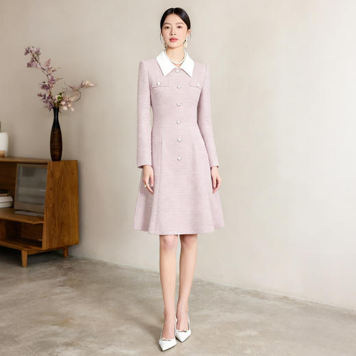 艾尚臣清冷富家千金穿搭小香风娃娃领连衣裙女通勤气质A字裙优雅 商品图0