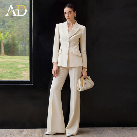AD商务风浅米色西装套装女修身收腰西服外套阔腿裤两件套职业装 商品图3