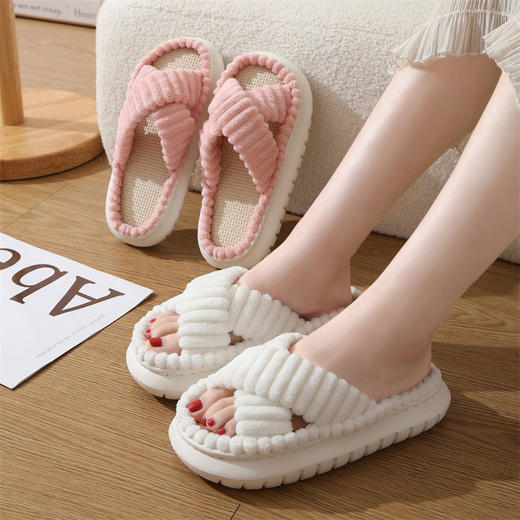 春秋季灯芯绒家居棉拖鞋女批发室内男女EVA厚底防滑地板居家保暖 商品图1