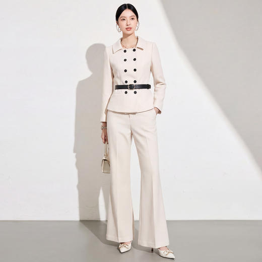 艾尚臣陈瑶同款米白色双排扣西装套装女收腰时尚两件套翻领冬季厚 商品图1