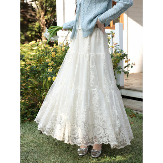 鹿向南「永恒灿烂」杏白色蕾丝长款半身裙女早春显瘦a字半身长裙 商品图2