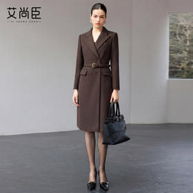 中长款大衣外套两穿高级感复古西装连衣裙女收腰显瘦气质通勤羊毛