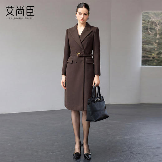 中长款大衣外套两穿高级感复古西装连衣裙女收腰显瘦气质通勤羊毛 商品图0