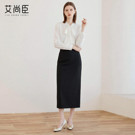 艾尚臣【四季款】通勤风高腰超模腿精裙后开叉半身裙女显瘦一步裙 商品图2