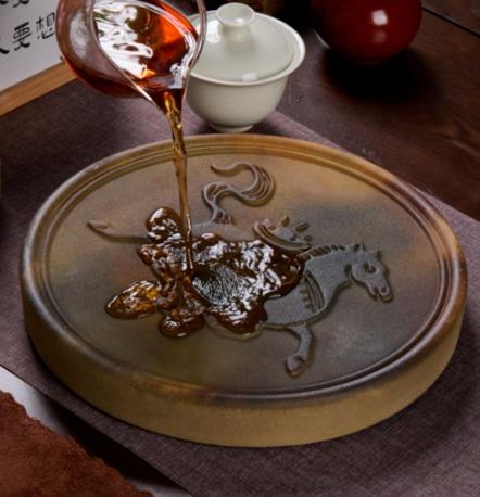 巴蜀汉陶·仿汉砖马年系列干泡茶承，将非遗做成专利，马年驮元宝设计，马踏山河吸水聚气【G】 商品图1
