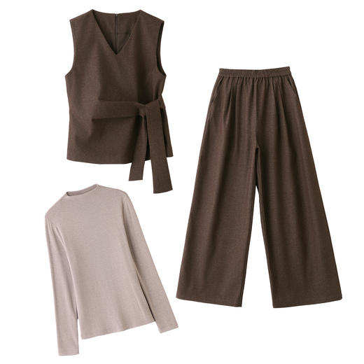 韩系裙子套装2026新款女装气质通勤时尚打底衫马甲阔腿裤三件套 商品图4