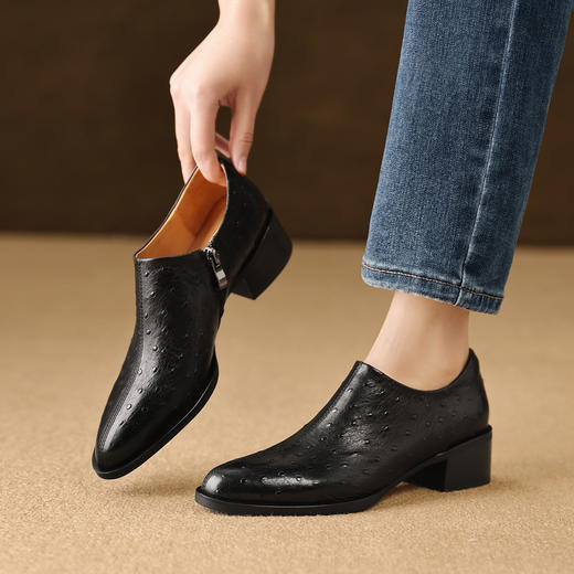 【预售5天】法式深口单鞋女春秋新款侧拉链通勤复古小皮鞋LG&904-1673 商品图1