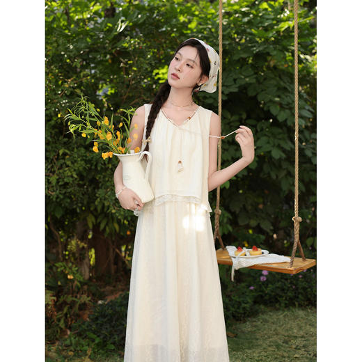 鹿向南「海岛小调」法式杏色背心连衣裙女春夏海边度假巨好看长裙 商品图4