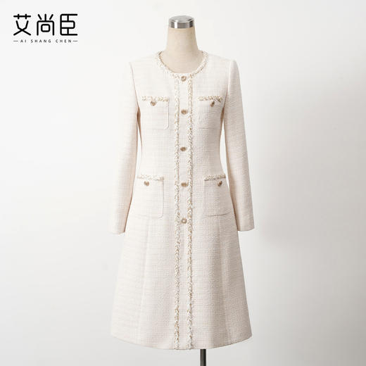 艾尚臣轻奢小香风连衣裙女长袖粗花呢精致风裙子修身显瘦气质裙冬 商品图3