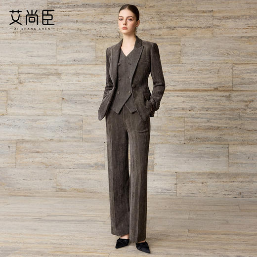 艾尚臣老钱风西装套装女秋冬商务职业装西服外套长裤三件套通勤风 商品图0