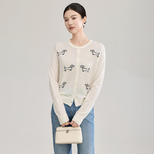 「高货wl」全新升级【铂金会员330/天猫449/差价119】(11741)洛诗琳气质羊毛混纺上衣2026春季新款小狗刺绣针织开衫 商品图1