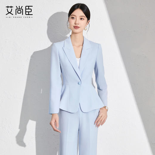 艾尚臣浅蓝色西装套装女修身职业装高级感职场商务正装主持工作服 商品图4
