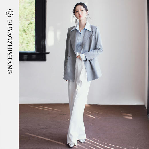 FUYAO扶摇直上 【老钱风】阔版有型条纹西装三件套女春季优雅通勤 商品图2
