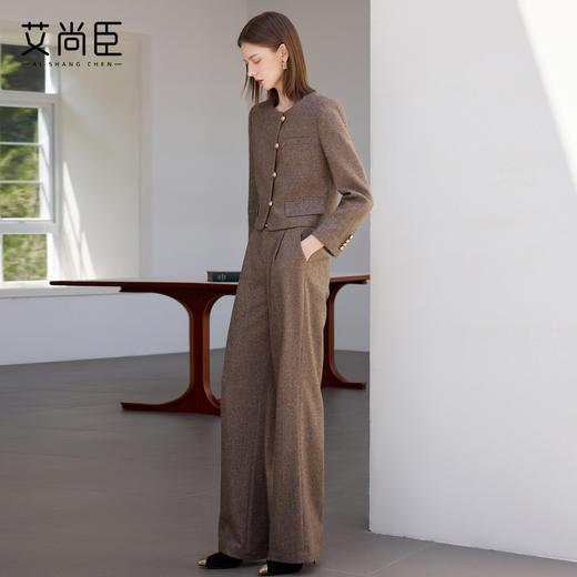 艾尚臣羊毛呢西装套装女秋冬老钱风加厚保暖通勤职业装西服两件套 商品图4